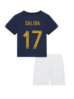Frankreich William Saliba #17 Heimtrikotsatz für Kinder WM 2022 Kurzarm (+ Kurze Hosen)